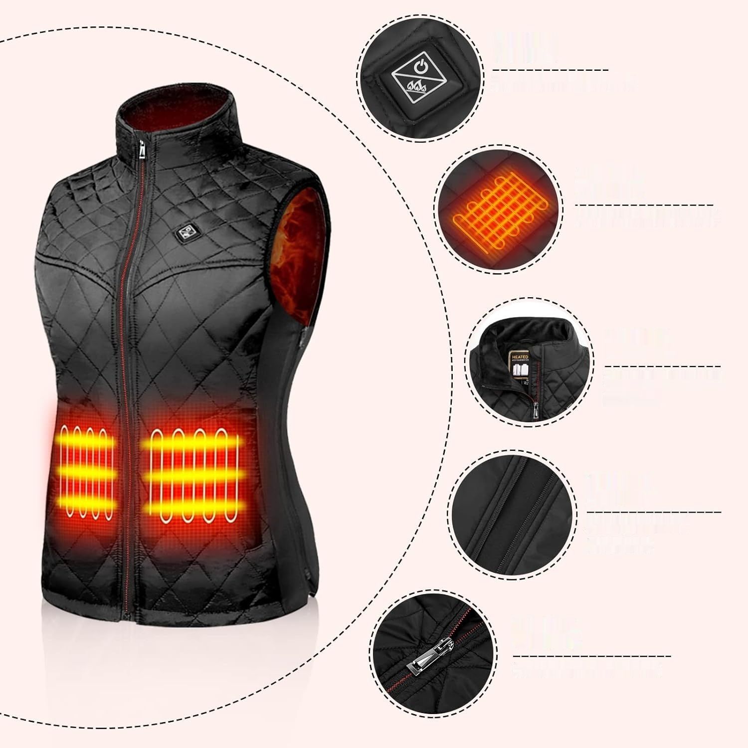 Gilet grzewczy damski z powerbankiem 12000 mAh