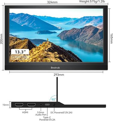 Przenośny monitor 13,3" Bnztruk LED 1366x768 z HDMI