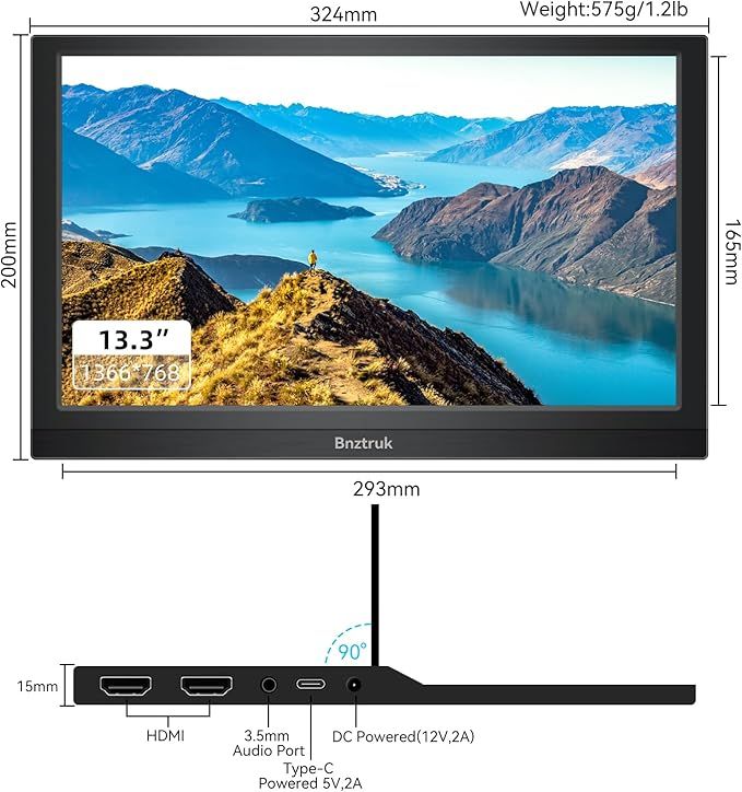 Przenośny monitor 13,3" Bnztruk LED 1366x768 z HDMI