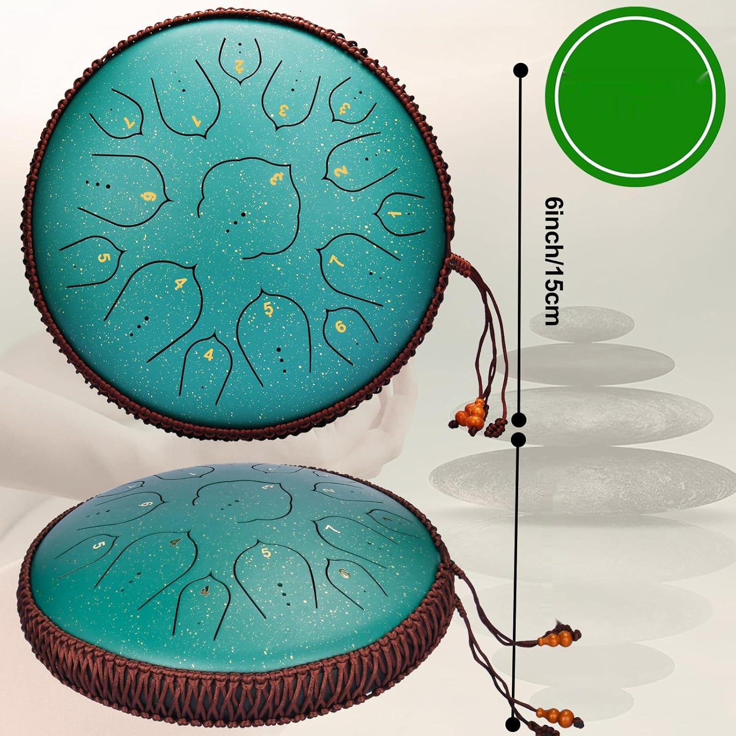 Tongue Drum Verde, 14‑tonowy, 15‑calowy stalowy bęben językowy