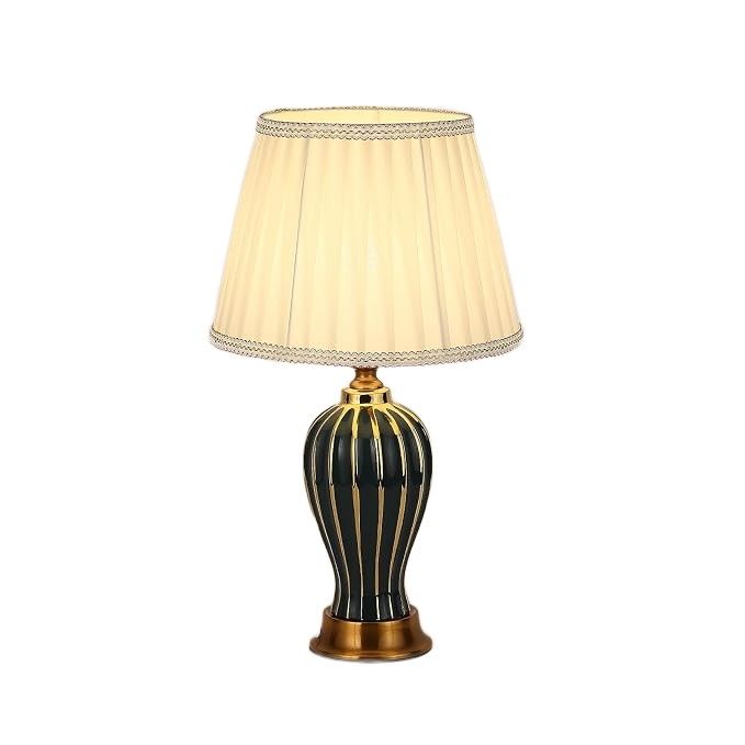 Lampa stołowa retro z ceramiki, zielona