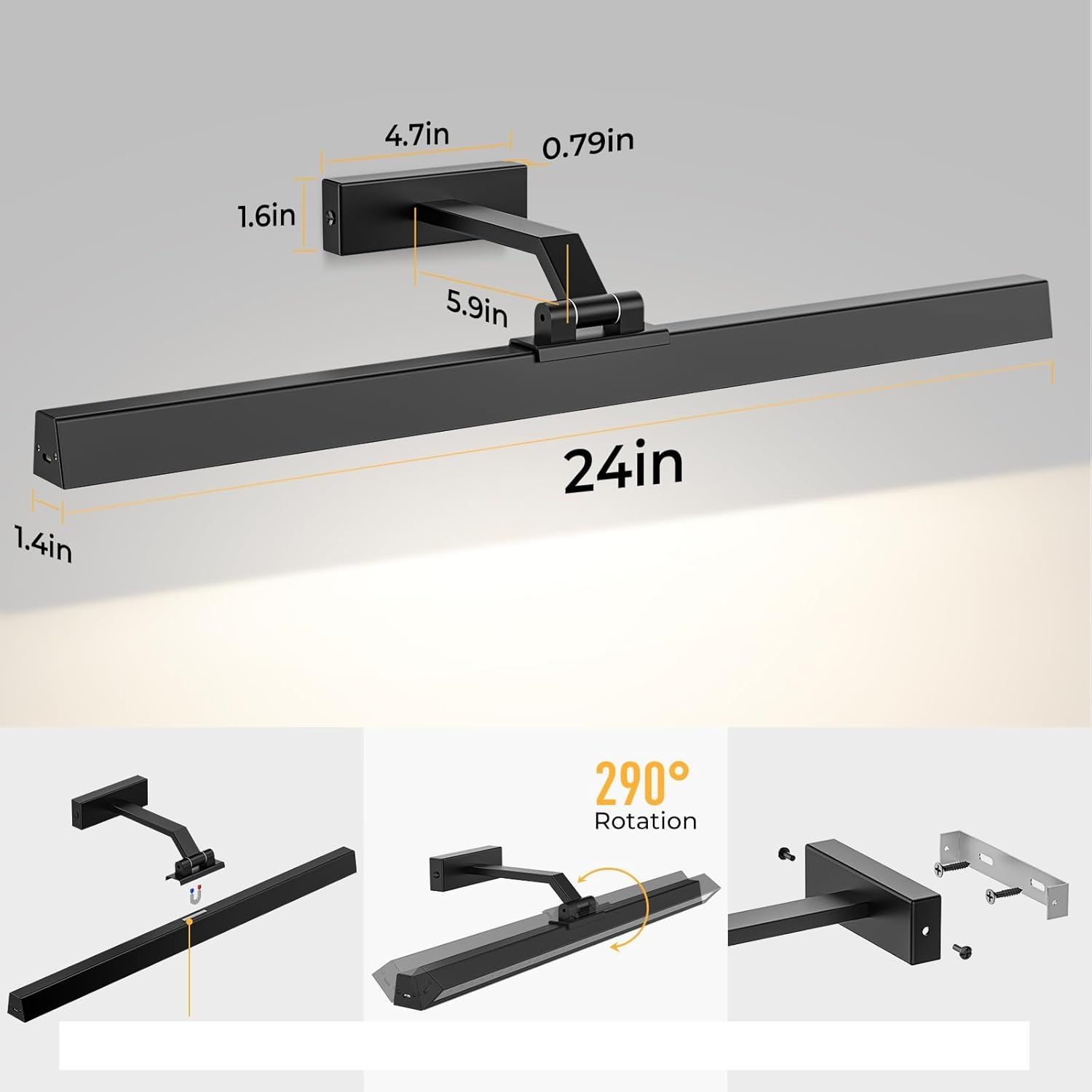 AIBOO Zestaw 2 bezprzewodowych lamp LED do obrazów 60 cm z pilotem