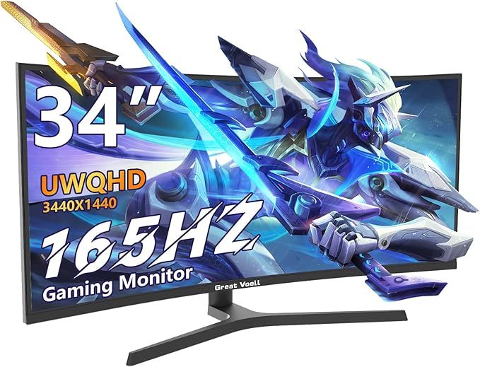 Great voell Q340B45 – 34-calowy zakrzywiony monitor gamingowy UWQHD 165 Hz