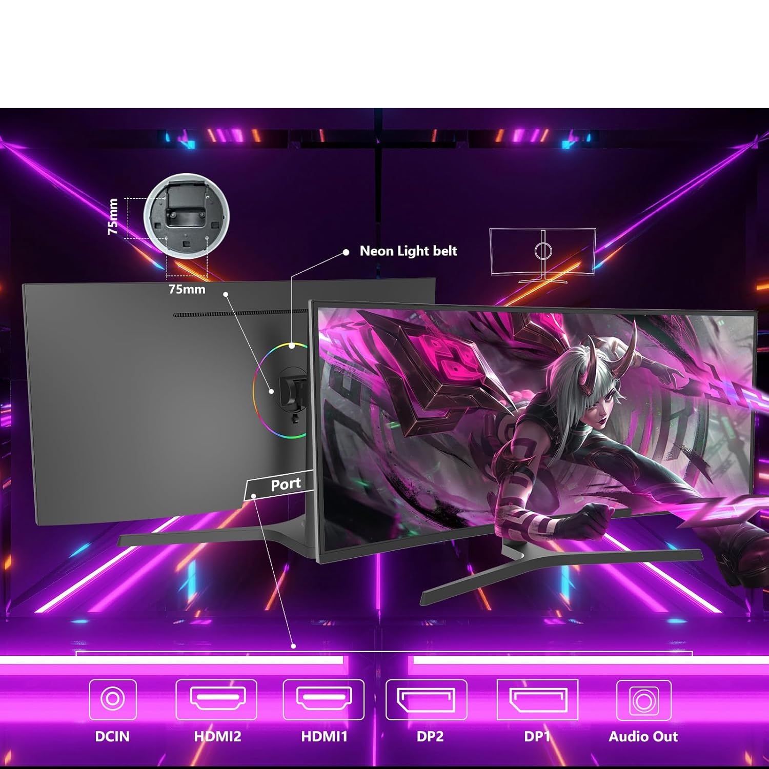 Great voell Q340B45 – 34-calowy zakrzywiony monitor gamingowy UWQHD 165 Hz