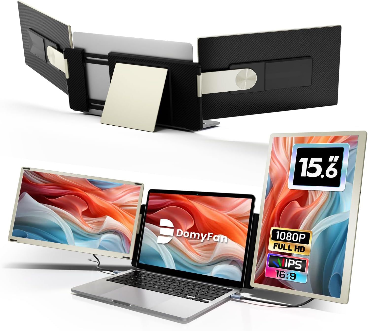 domyfan Przenośny monitor 15,6” 120% sRGB FHD 1080P, USB HDMI