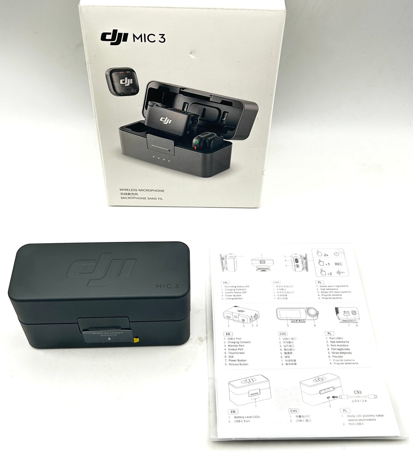 DJI Mic 3 – bezprzewodowy zestaw mikrofonowy (2 nadajniki + 1 odbiornik + etui ładujące)