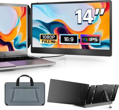 domyfan Monitor do laptopa 14,1" 1080P FHD, podwójne rozszerzenie