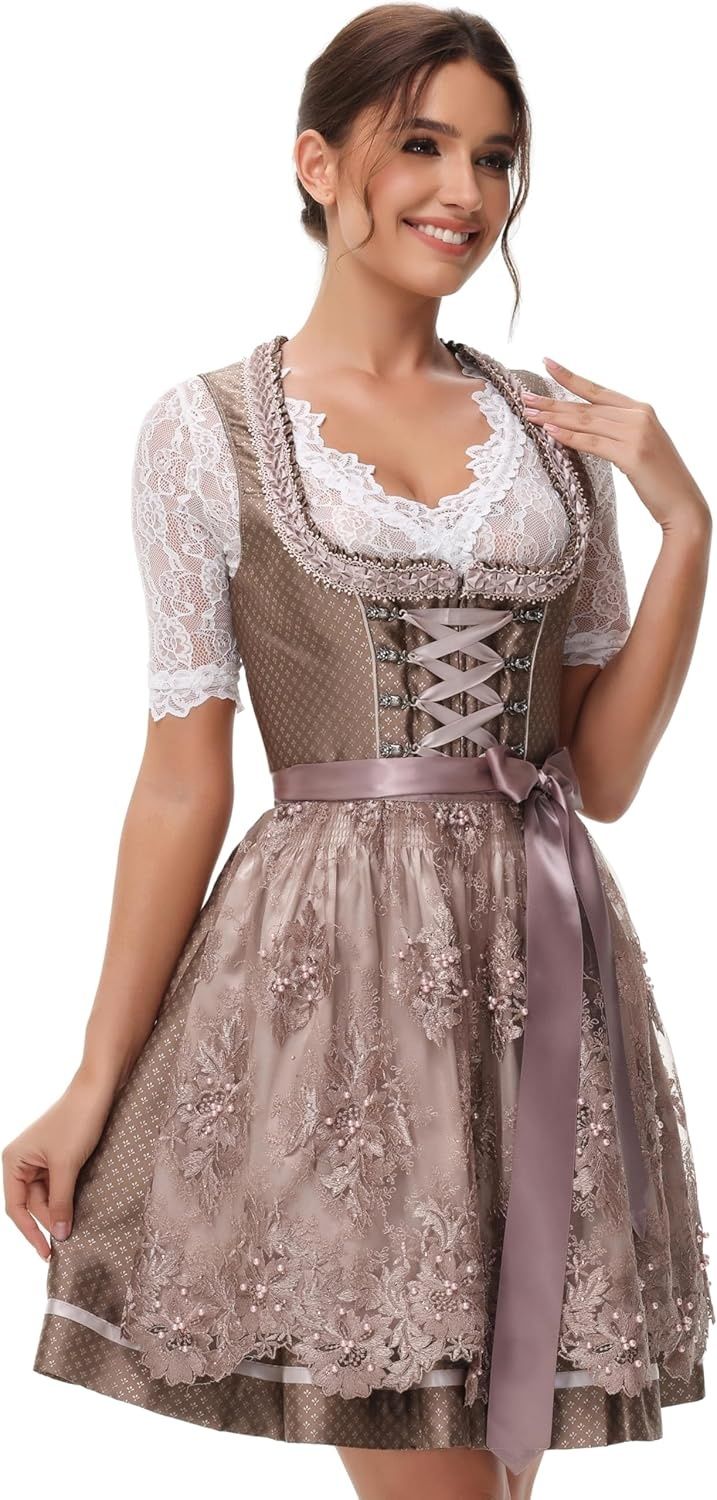 ELFIN elegancka sukienka ludowa na Oktoberfest z koronkowym fartuchem, 50 cm