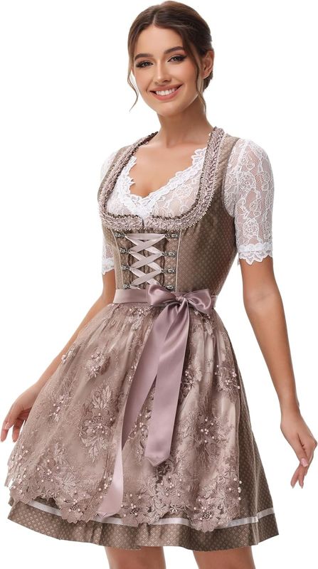 ELFIN elegancka sukienka ludowa na Oktoberfest z koronkowym fartuchem, 50 cm