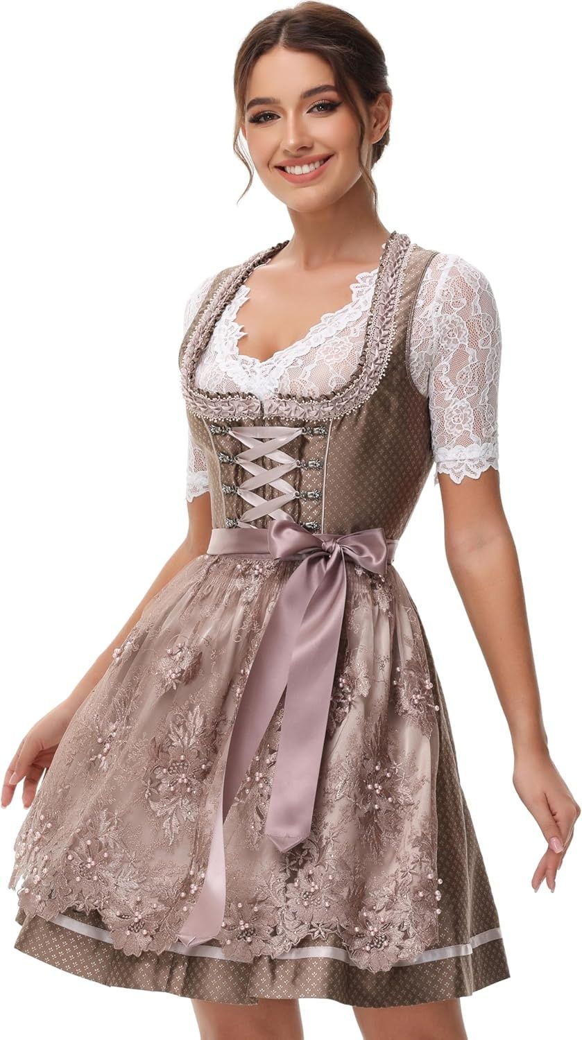 ELFIN elegancka sukienka ludowa na Oktoberfest z koronkowym fartuchem, 50 cm