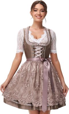 ELFIN elegancka sukienka ludowa na Oktoberfest z koronkowym fartuchem, 50 cm