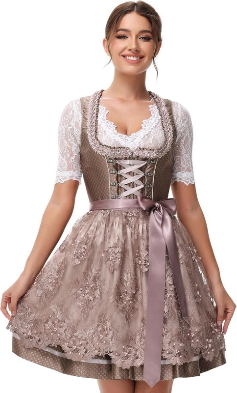 ELFIN elegancka sukienka ludowa na Oktoberfest z koronkowym fartuchem, 50 cm
