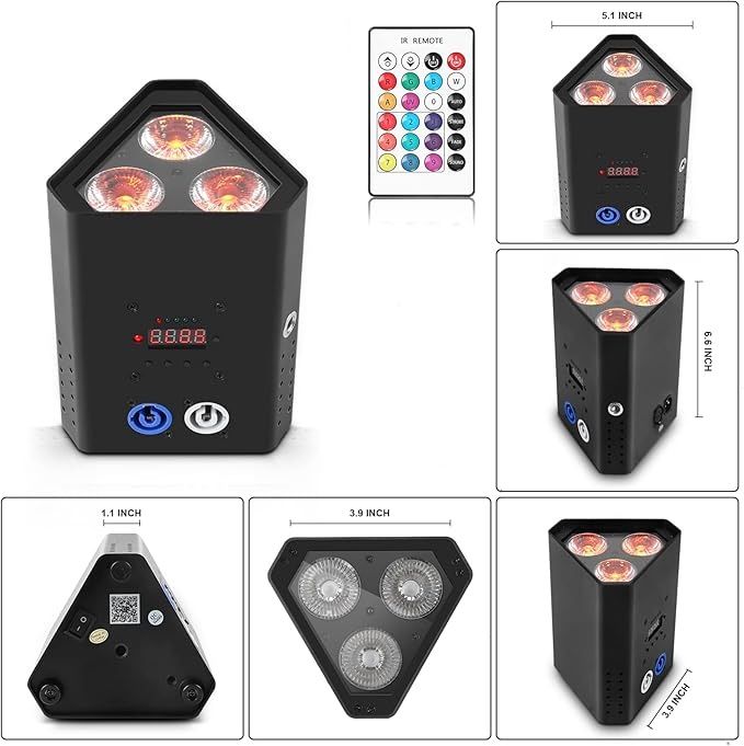 PUZILOZA 1x 54W RGBWA+UV LED PAR na baterię – bezprzewodowy reflektor sceniczny