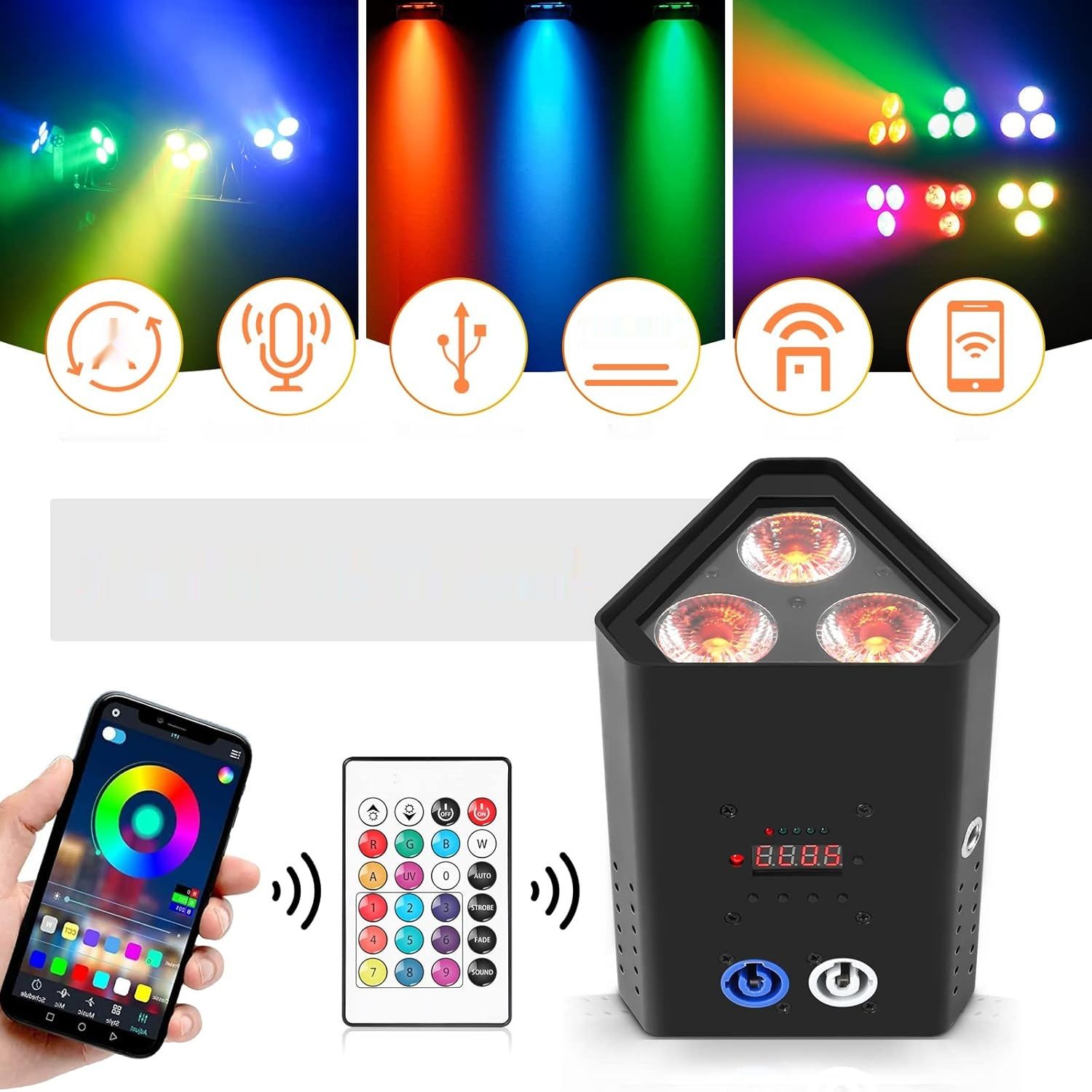 PUZILOZA 1x 54W RGBWA+UV LED PAR na baterię – bezprzewodowy reflektor sceniczny