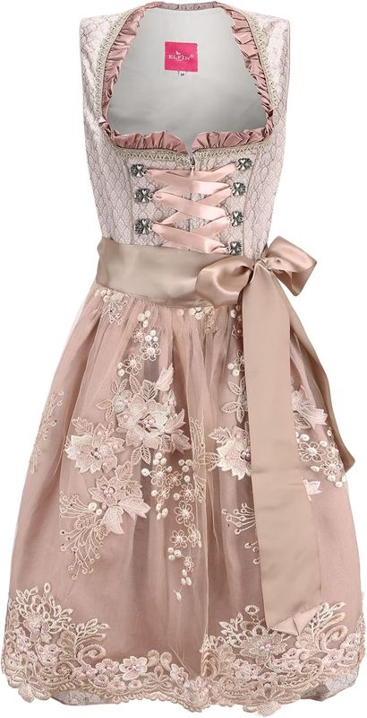 ELFIN Eleganckie damskie midi dirndl z koronkowym fartuchem – Oktoberfest