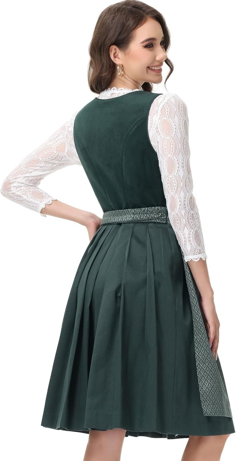 ELFIN Dirndl damski midi z aksamitu – sukienka ludowa na Oktoberfest, 60 cm
