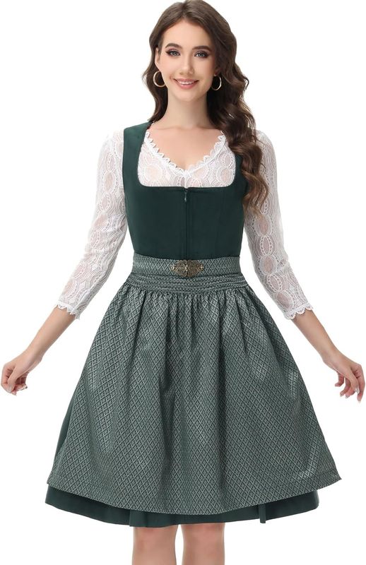 ELFIN Dirndl damski midi z aksamitu – sukienka ludowa na Oktoberfest, 60 cm