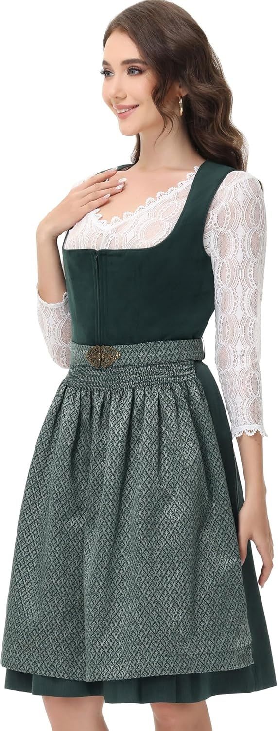 ELFIN Dirndl damski midi z aksamitu – sukienka ludowa na Oktoberfest, 60 cm
