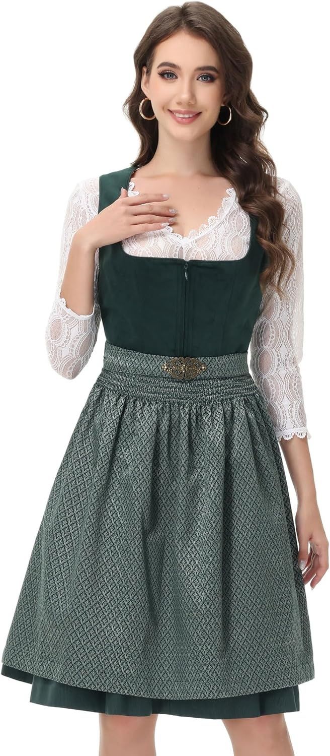 ELFIN Dirndl damski midi z aksamitu – sukienka ludowa na Oktoberfest, 60 cm