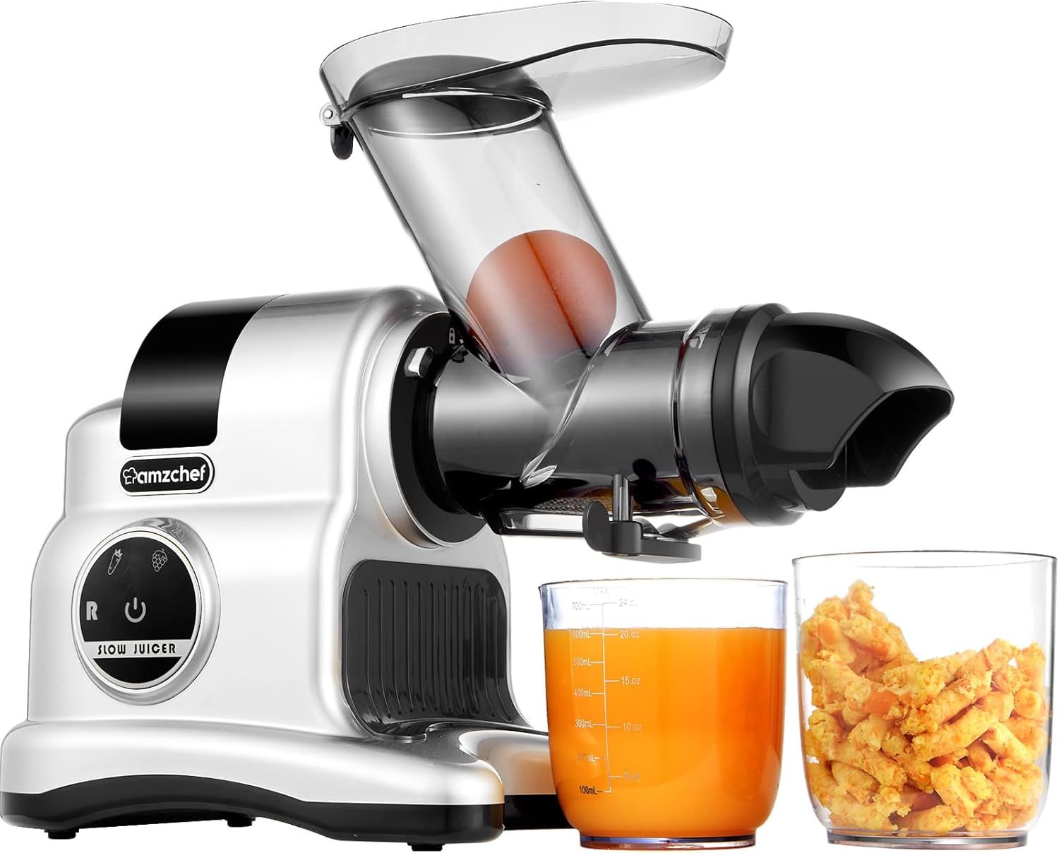 AMZCHEF ZM1517 – Wolnoobrotowa wyciskarka do soków 80 mm, 150 W, srebrna