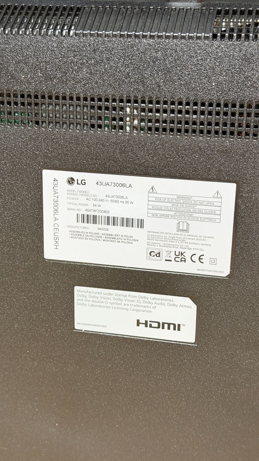 LG 43UA73006LA telewizor 43" UHD 4K WebOS 25 HDR10 Pro czarny
