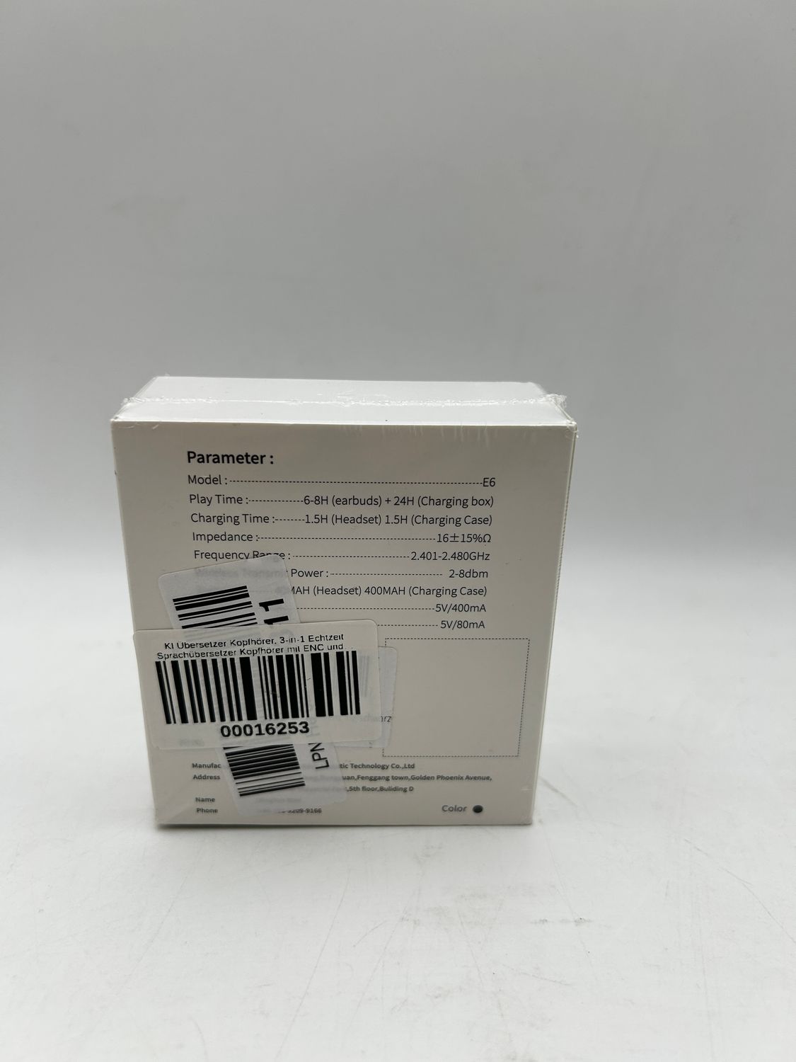 Tłumacz słuchawkowy AI DUSONLAP E6, Bluetooth 5.4, 165 języków, czarny