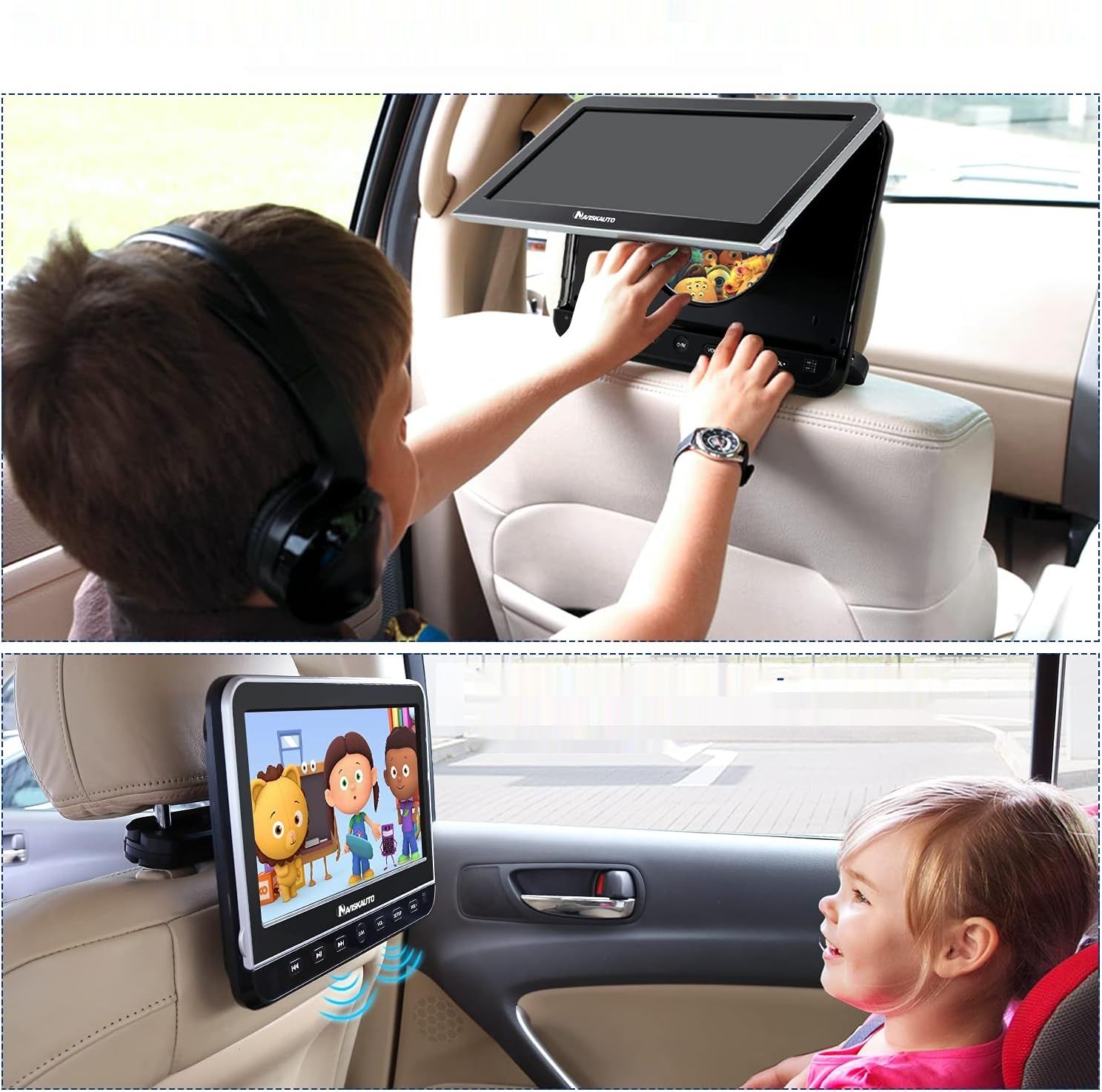 NAVISKAUTO Auto DVD Player na zagłówki, HDMI, USB/SD