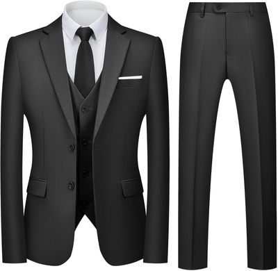 Męski garnitur slim fit 3-częściowy, dwuguzikowy – marynarka, kamizelka i spodnie