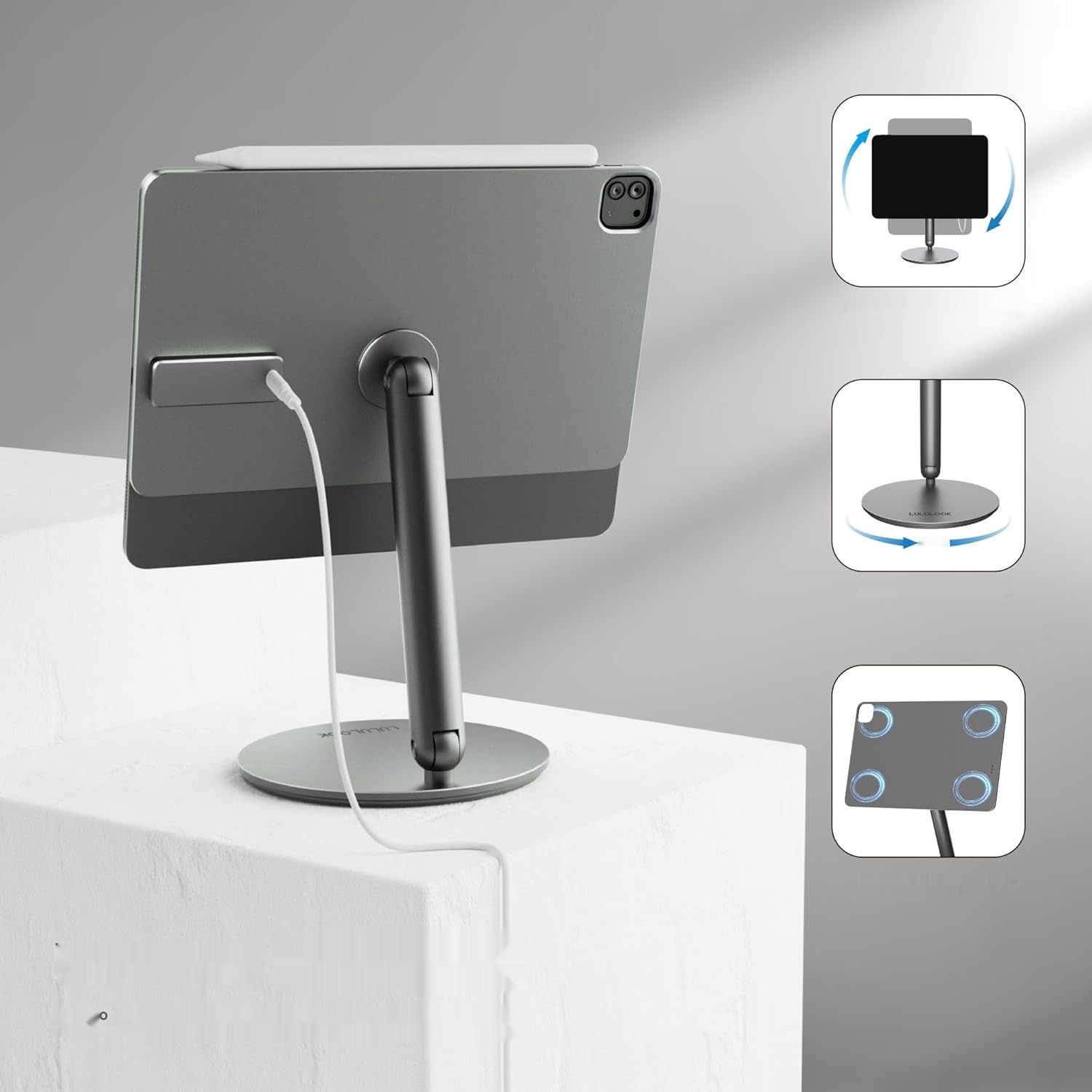 LULULOOK Magnetyczny stojak z ładowaniem bezprzewodowym 18 W do iPad Pro 11" M4 / 11" M5