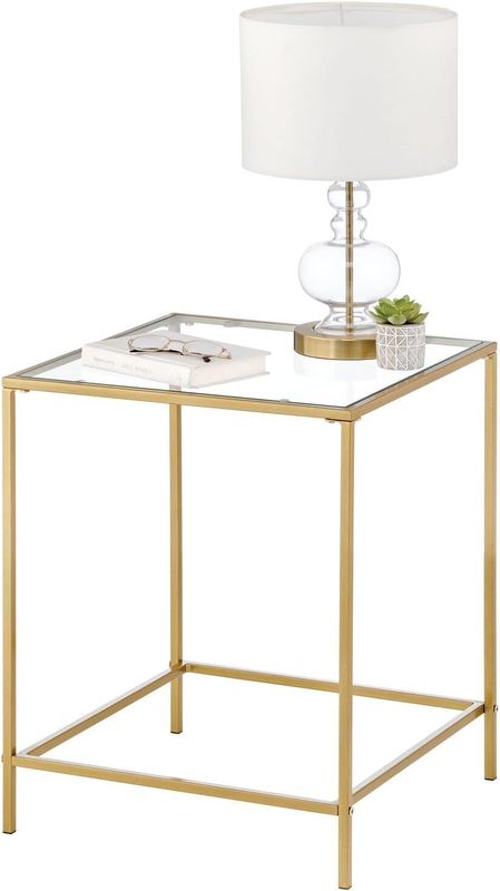 mDesign – stolik boczny / pomocniczy z blatem szklanym, kwadratowy, Soft Brass