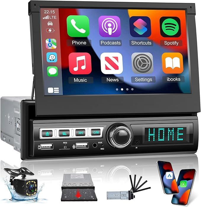 Radio samochodowe 1 DIN Techschermo A3110A3 z wysuwaną 7" ekranem dotykowym, CarPlay i Android Auto