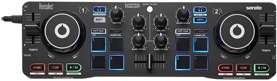 HERCULES DJControl Starlight, przenośny kontroler DJ USB, 2 ścieżki z