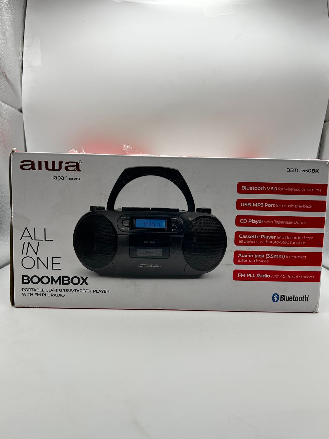 Aiwa BBTC-550BK - przenośne radioodtwarzacz kasetowy z CD, Bluetooth