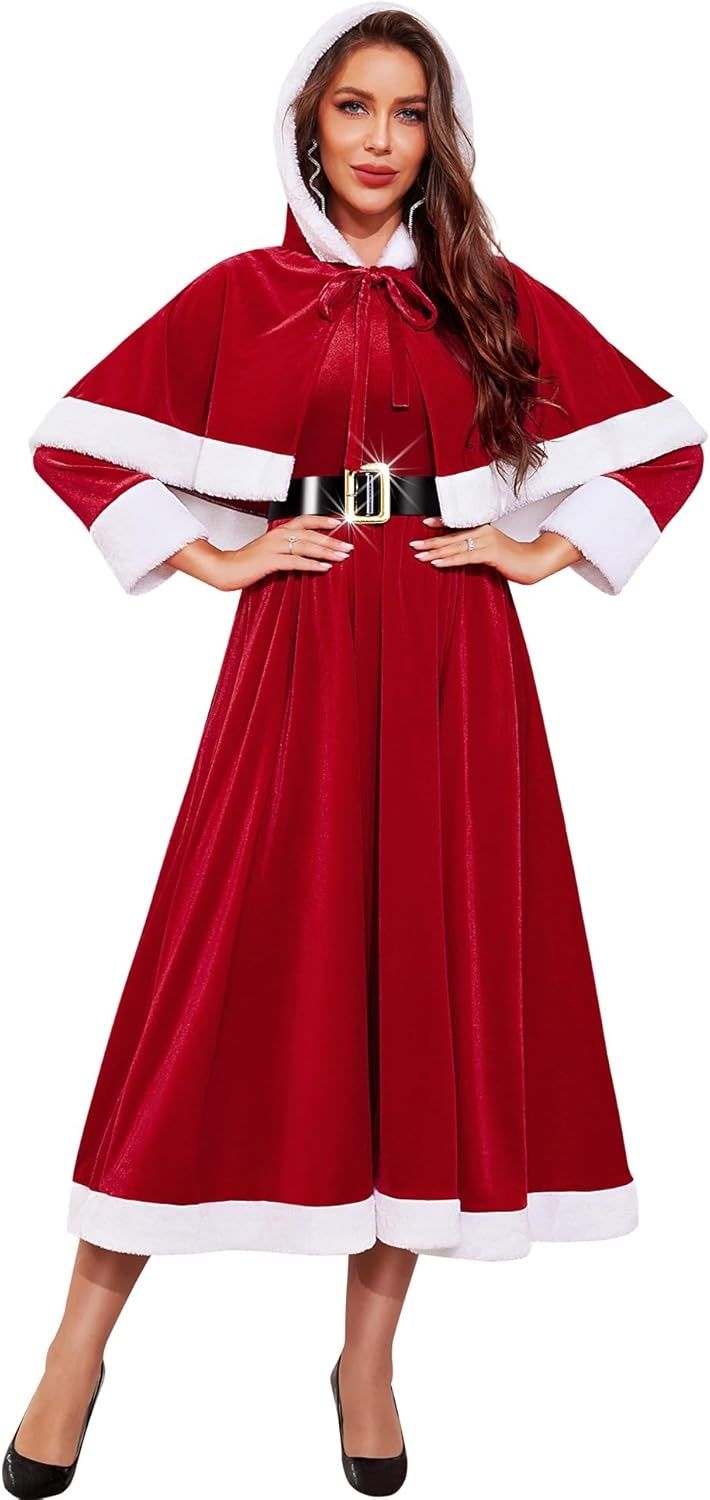 RSLOVE Kostium Mrs Claus dla kobiet z kapturem