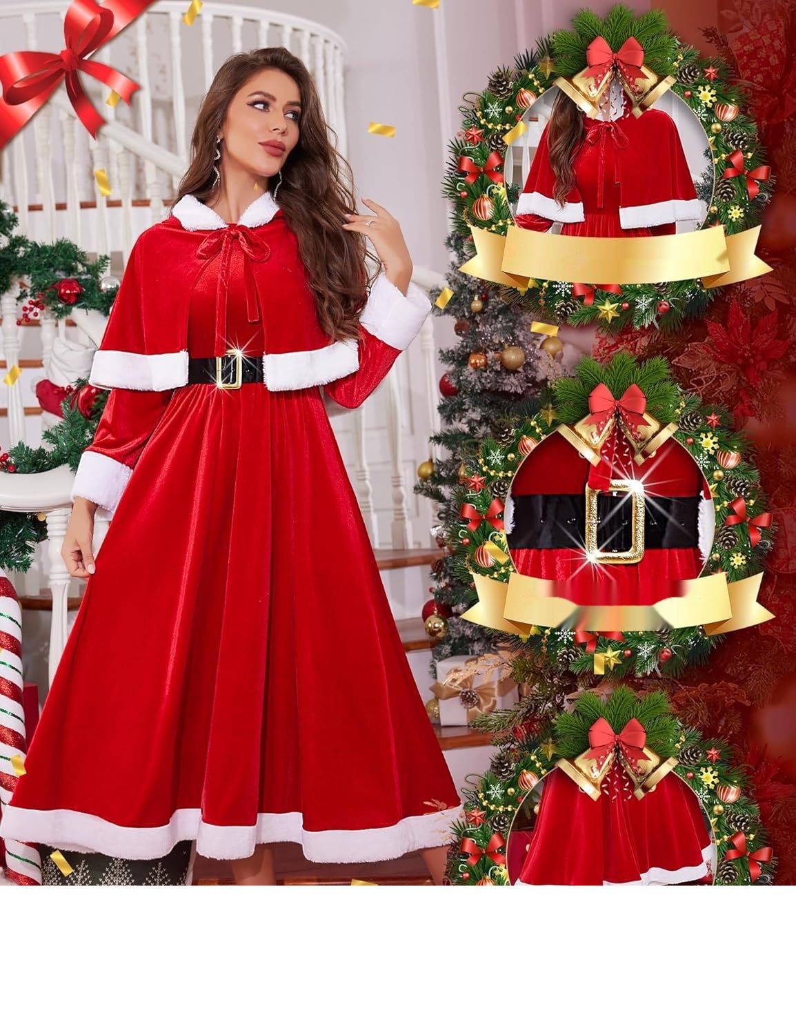 RSLOVE Kostium Mrs Claus dla kobiet z kapturem