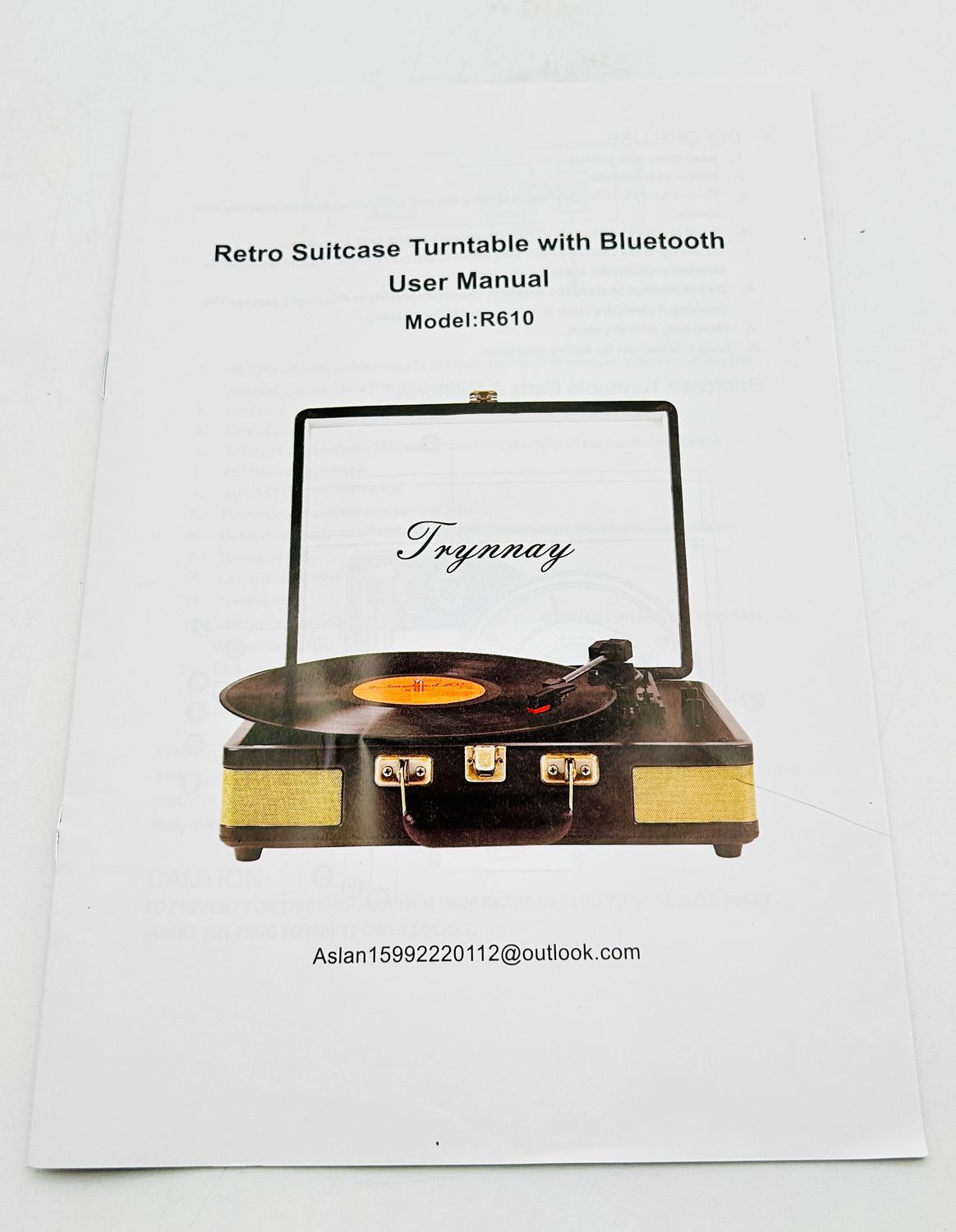 Przenośny gramofon Trynnay Tocadisco z Bluetooth, 3 prędkościami odtwr
