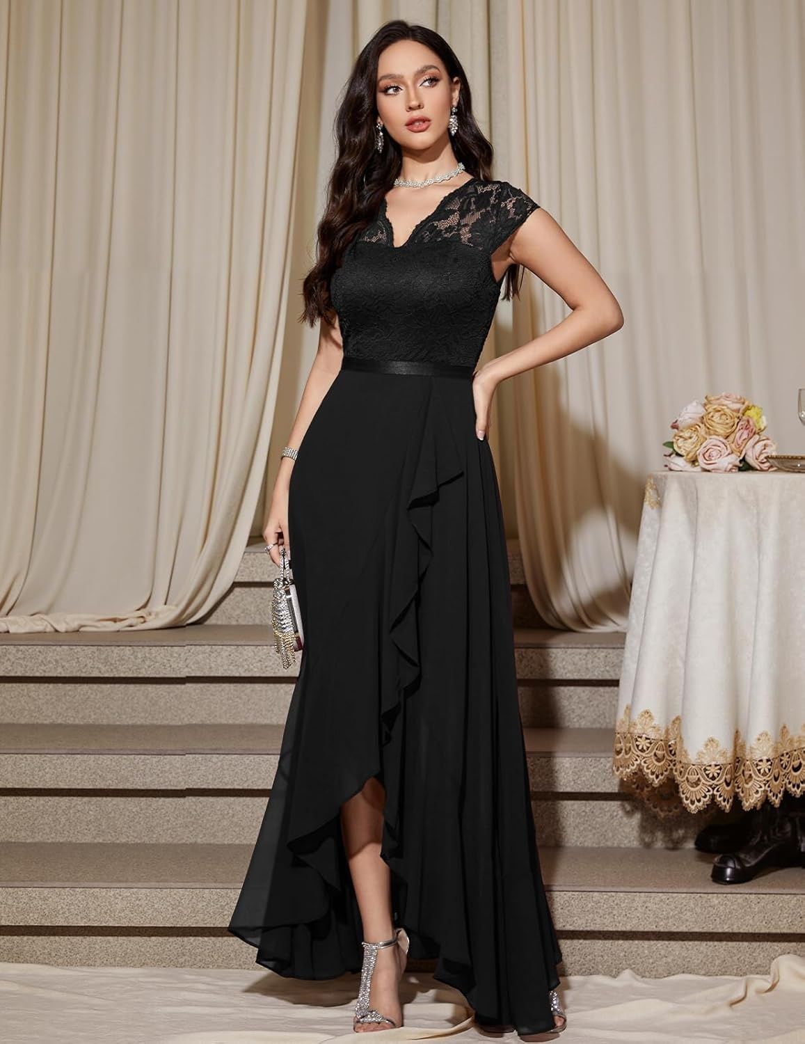 Bbonlinedress elegancka sukienka wieczorowa na wesele z dekoltem V