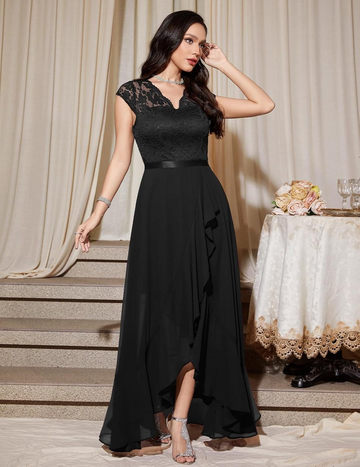 Bbonlinedress elegancka sukienka wieczorowa na wesele z dekoltem V