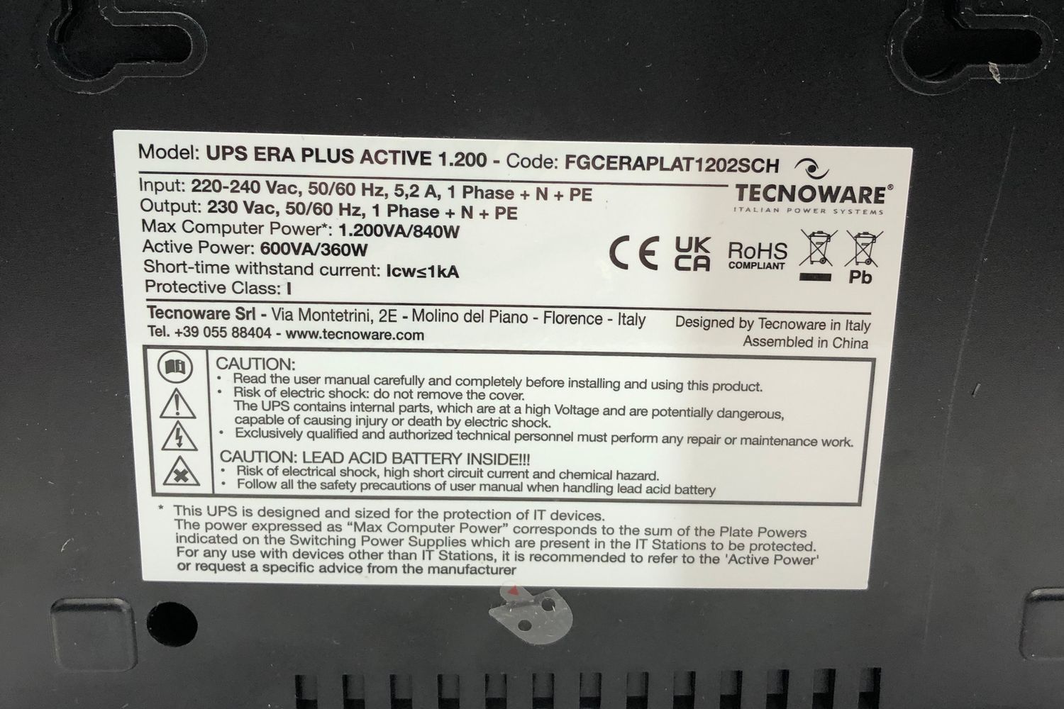 Tecnoware Power Systems – UPS ERA PLUS ACTIVE 1200VA, MAC/Gaming