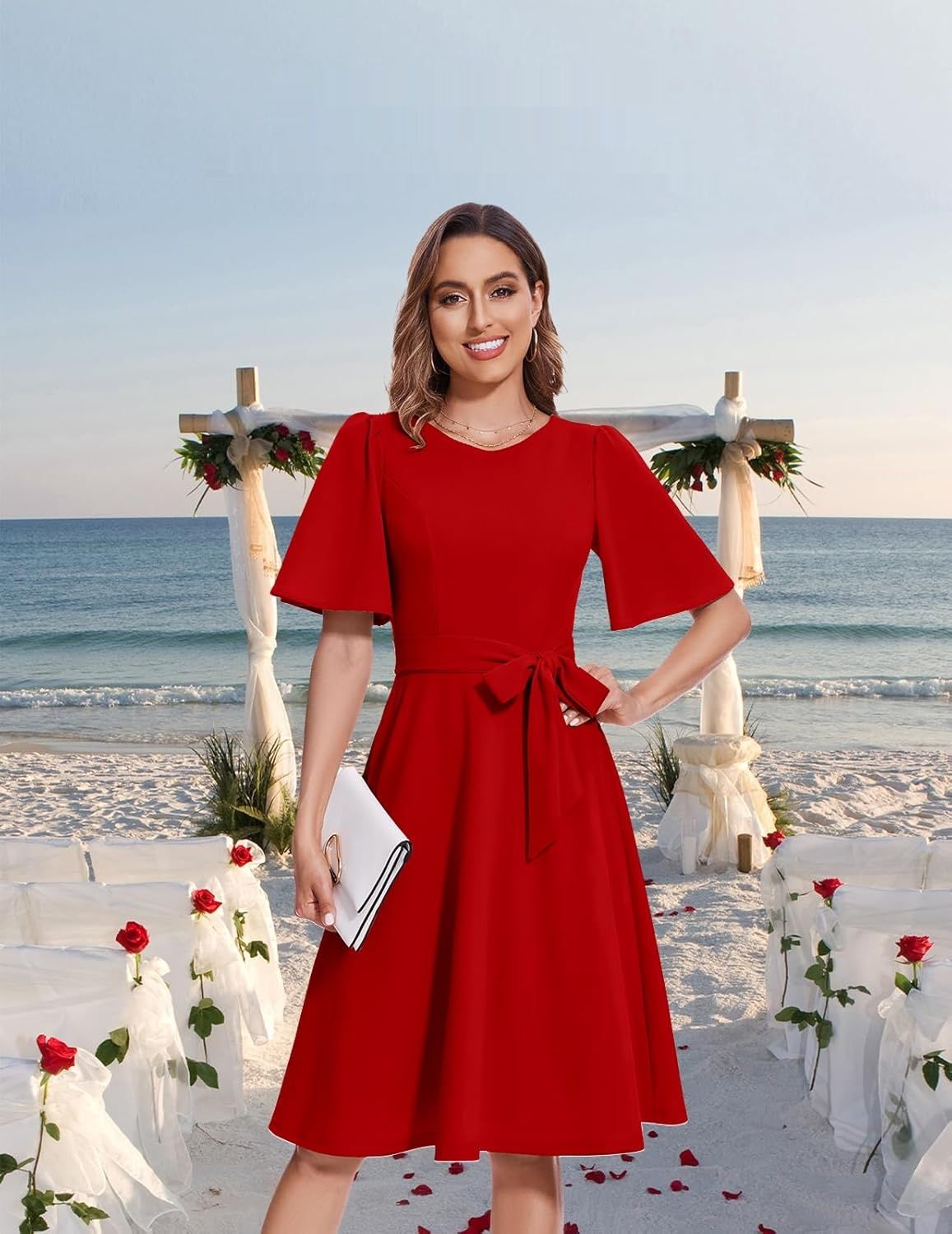 Sukienka koktajlowa Bbonlinedress czerwona z krótkim rękawem rozmiar M