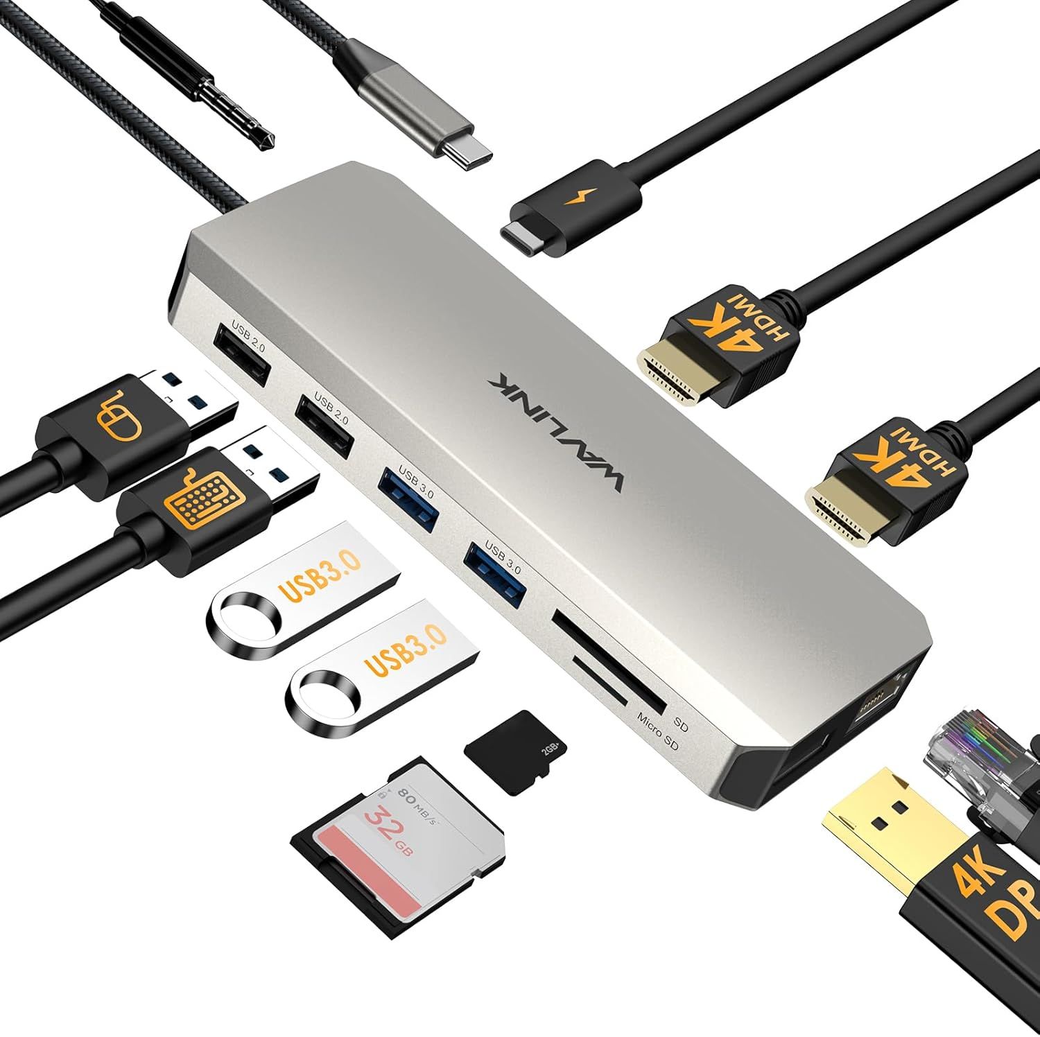 Stacja dokująca WAVLINK USB-C z dwoma monitorami, stacja dokująca z dw
