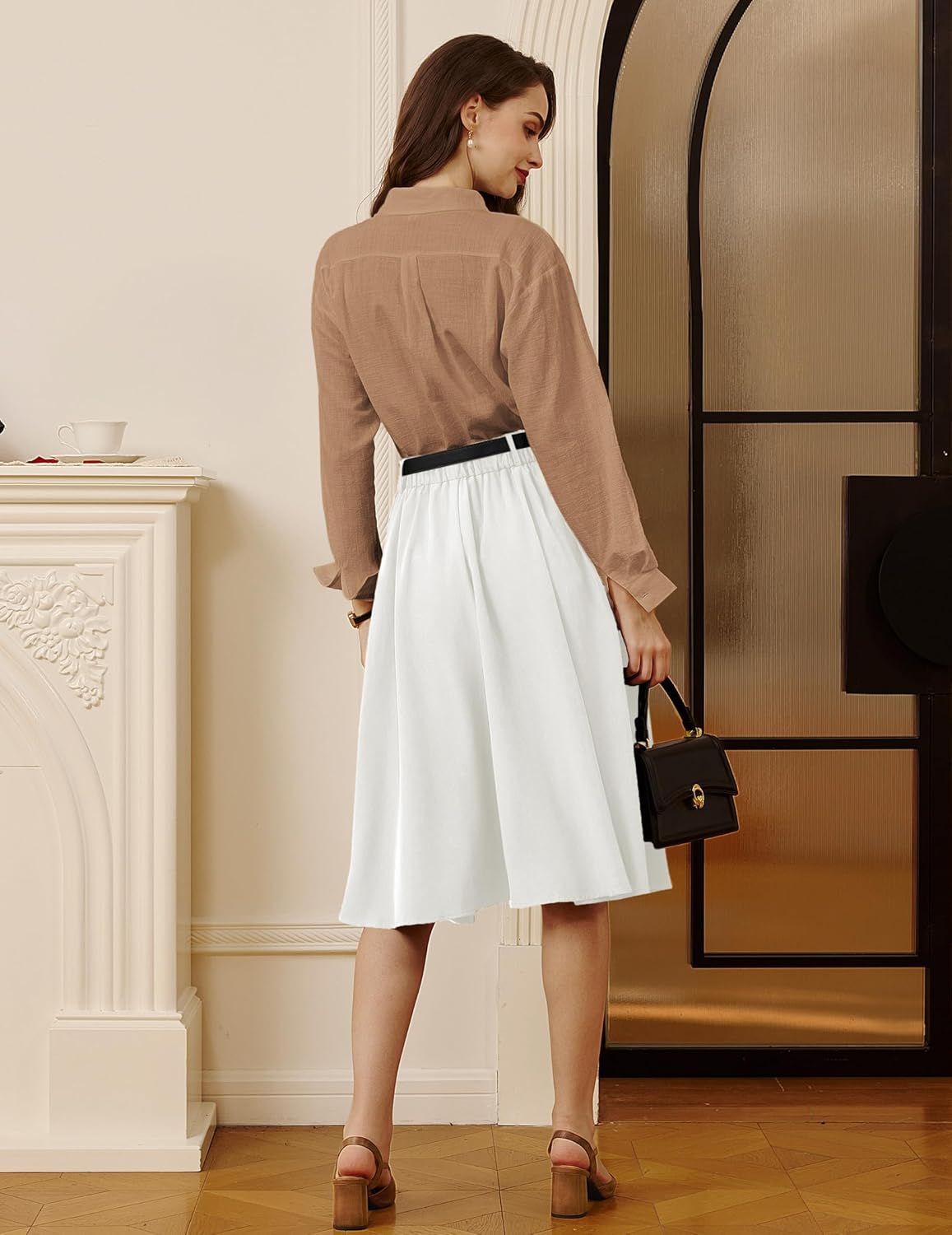 Belle Poque damska spódnica vintage midi – wysoki stan, linia A, pasek