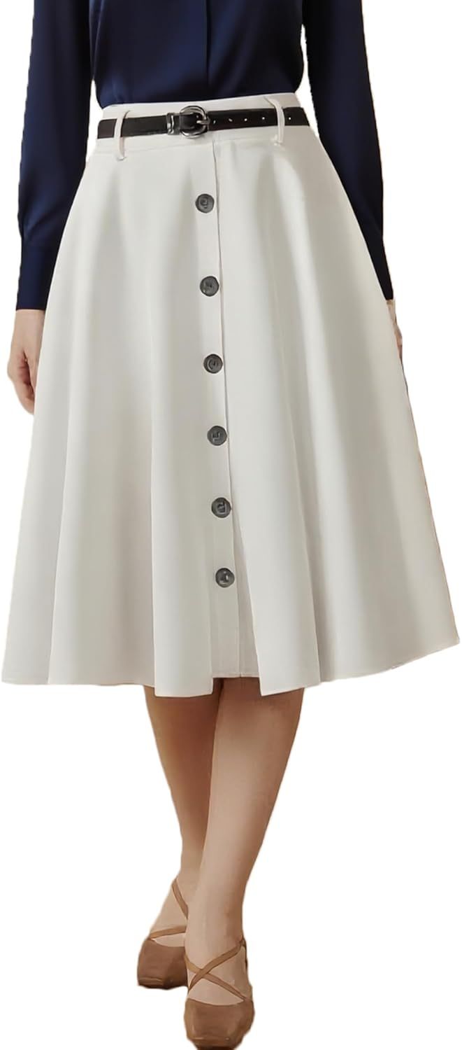 Belle Poque damska spódnica vintage midi – wysoki stan, linia A, pasek
