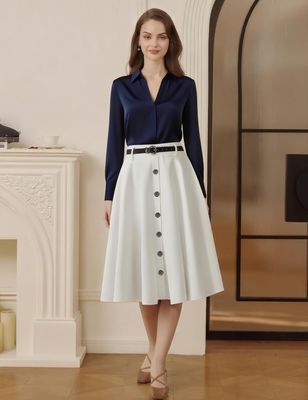 Belle Poque damska spódnica vintage midi – wysoki stan, linia A, pasek