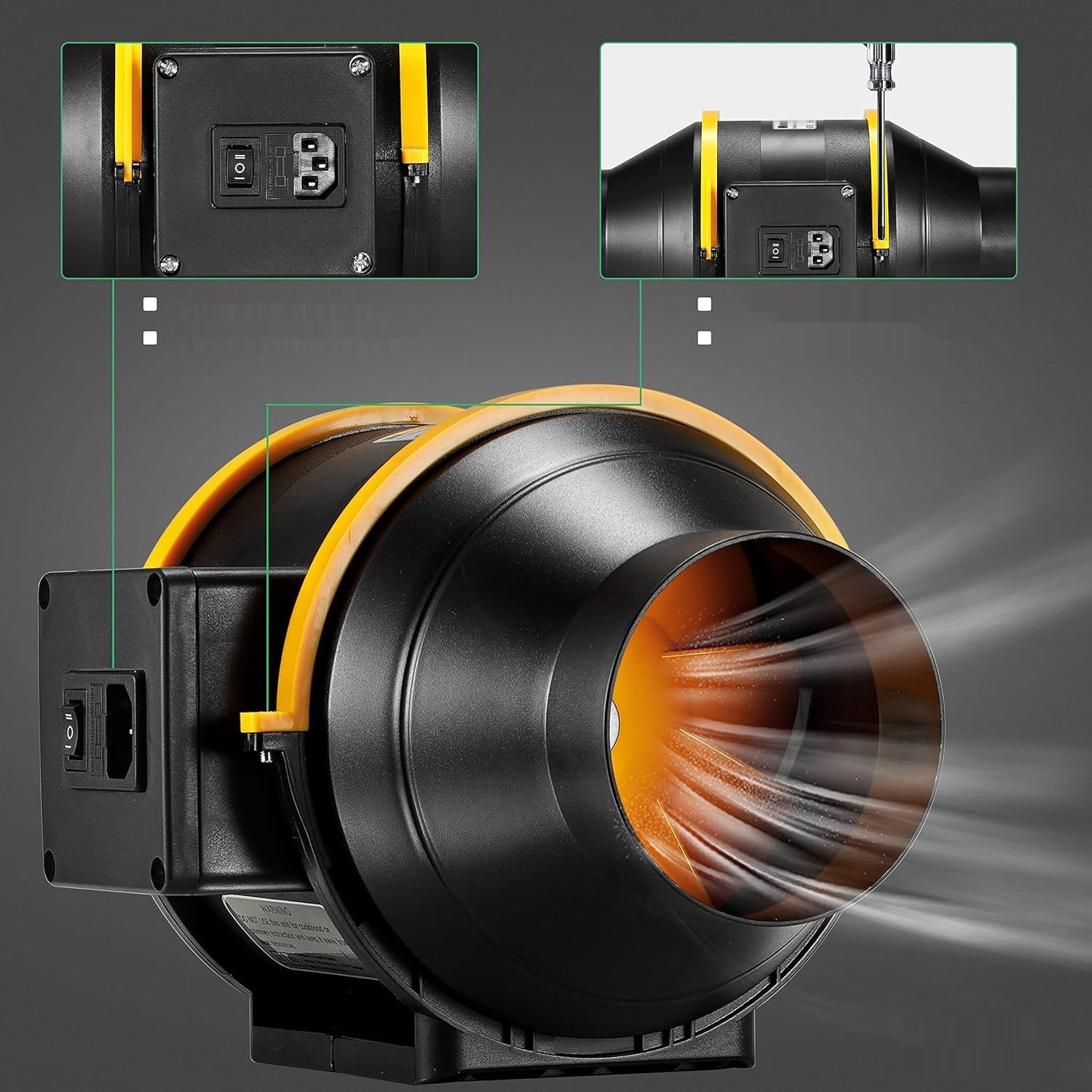 Moonjor Extractor de Aire 100 mm – Czarny wentylator kanałowy z wtyczką EU