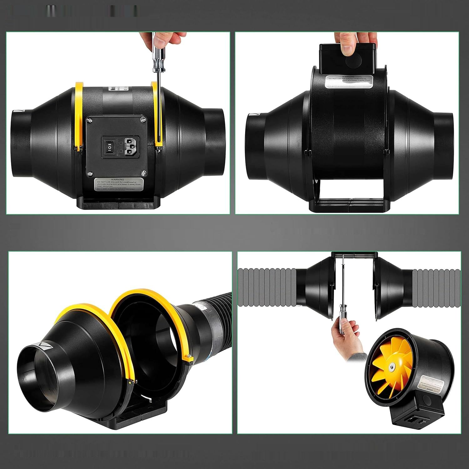 Moonjor Extractor de Aire 100 mm – Czarny wentylator kanałowy z wtyczką EU