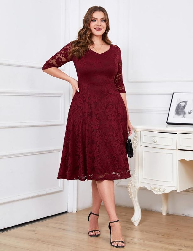 Dressystar elegancka sukienka koronkowa midi z dekoltem V