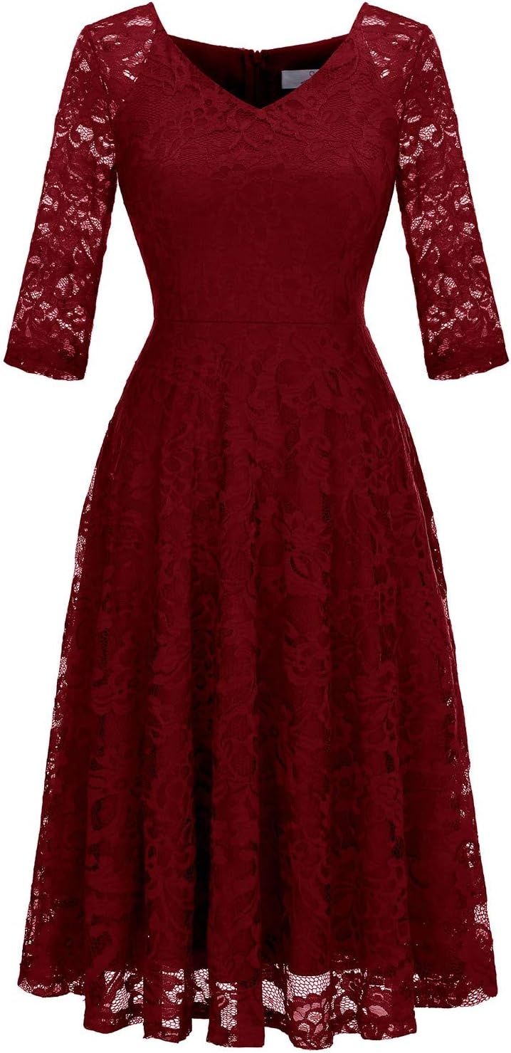 Dressystar elegancka sukienka koronkowa midi z dekoltem V