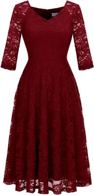 Dressystar elegancka sukienka koronkowa midi z dekoltem V