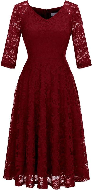 Dressystar elegancka sukienka koronkowa midi z dekoltem V